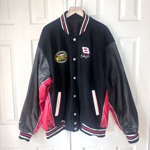 Vintage Dale Earnhardt Jr NASCAR Leather Jacket Men’s XL Budweiser Reversible